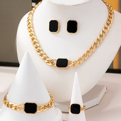 Cuban Link Curb Chain Earrings Bracelet Ring Set