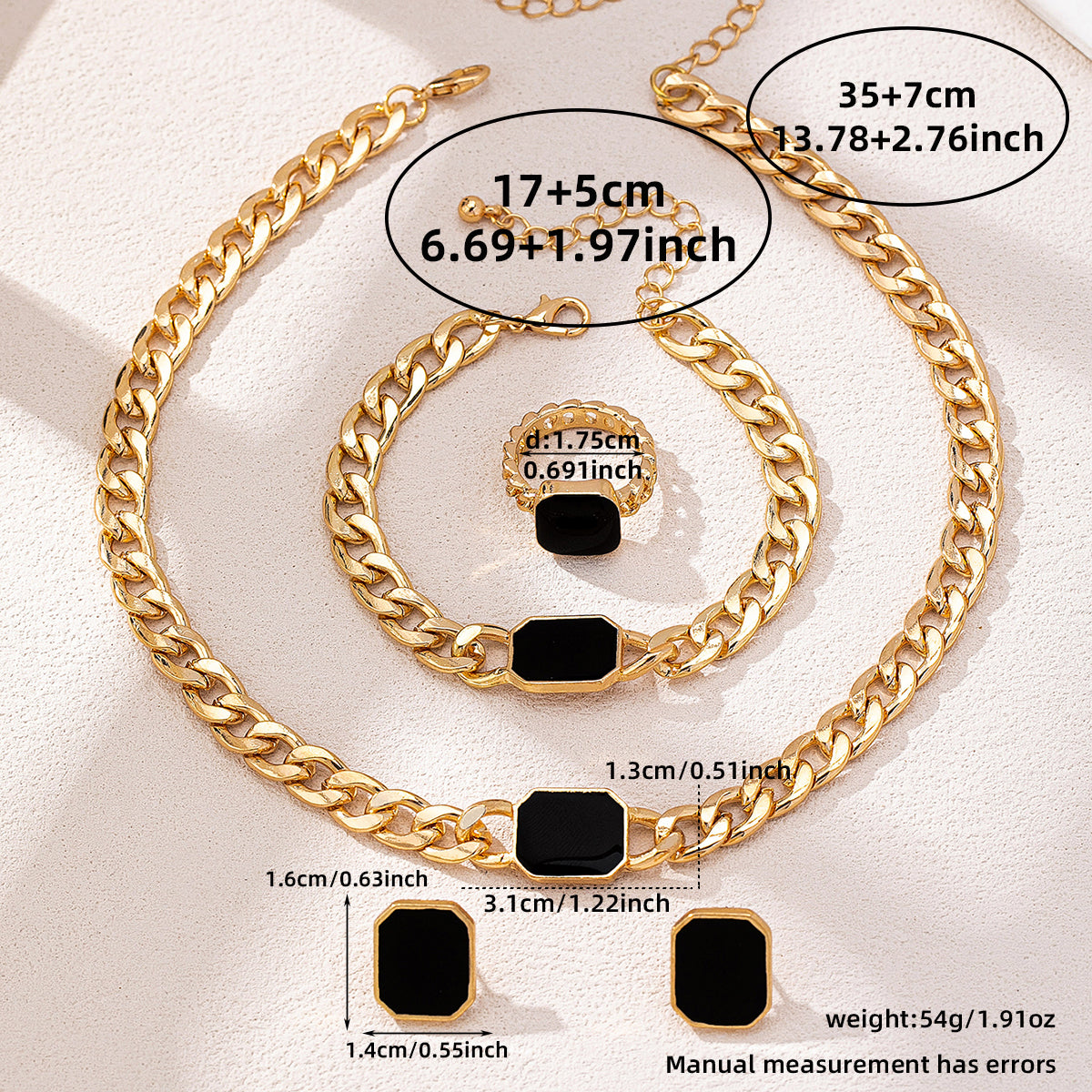 Cuban Link Curb Chain Earrings Bracelet Ring Set