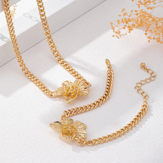Cuban Link Flower Necklace Bracelet Set
