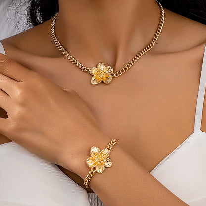 Cuban Link Flower Necklace Bracelet Set
