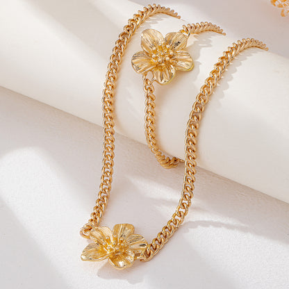 Cuban Link Flower Necklace Bracelet Set