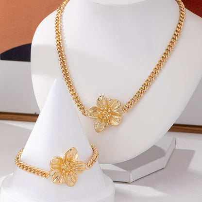 Cuban Link Flower Necklace Bracelet Set