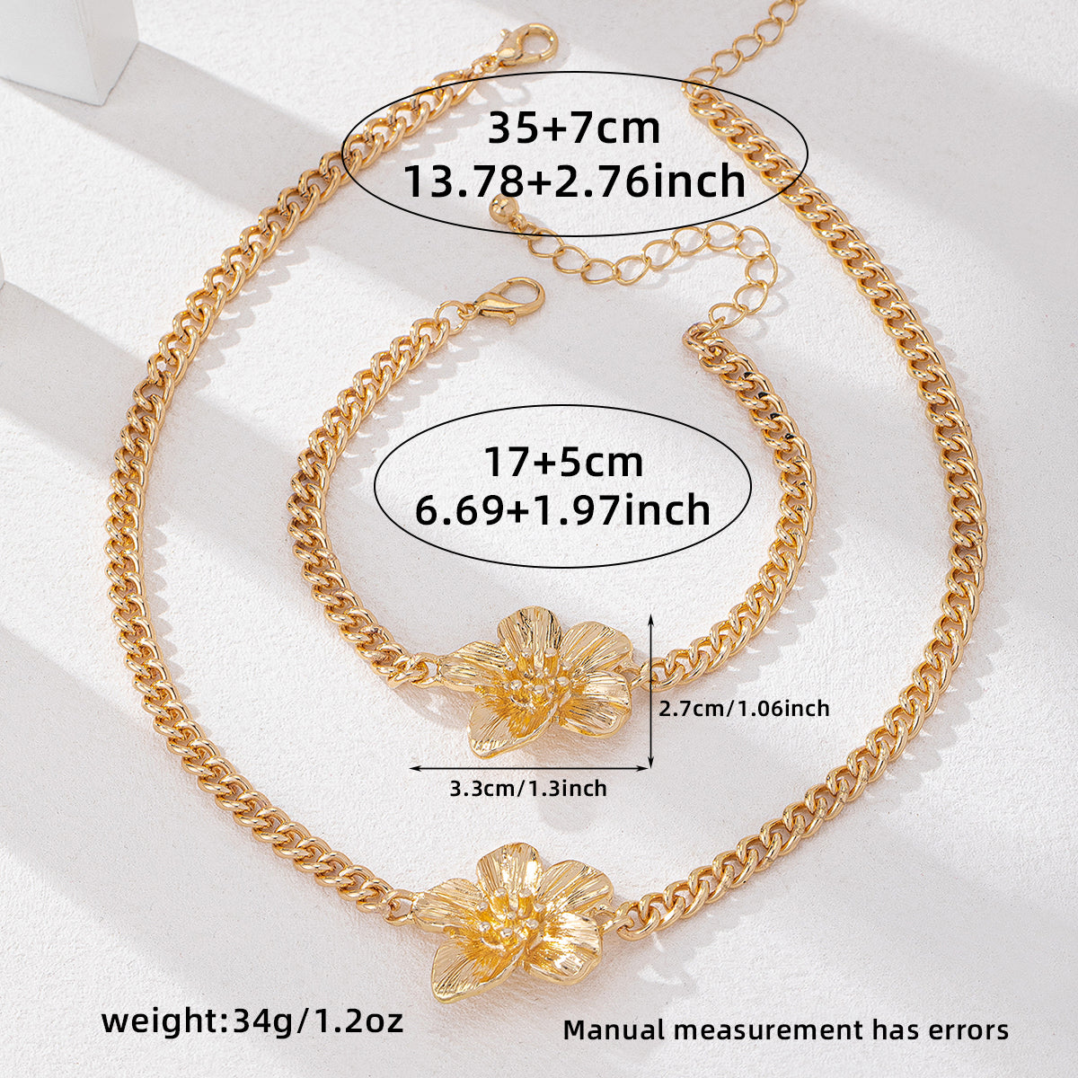 Cuban Link Flower Necklace Bracelet Set