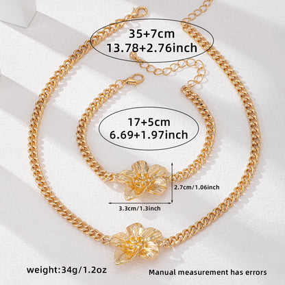 Cuban Link Flower Necklace Bracelet Set