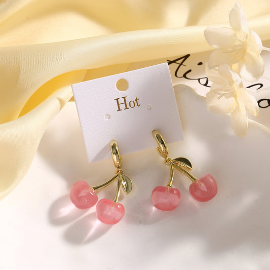 Cute Cherry Pink Alloy Ear Danglers