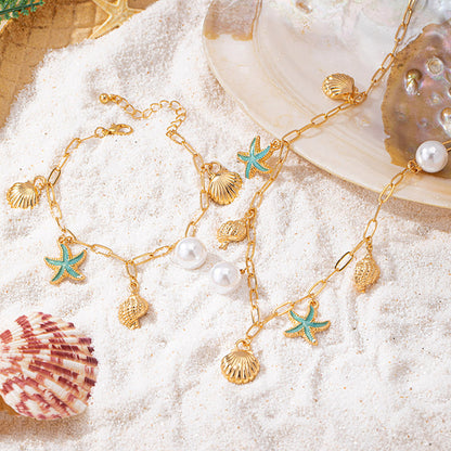 Cute Shell Paperclip Necklace And Bracelet Set