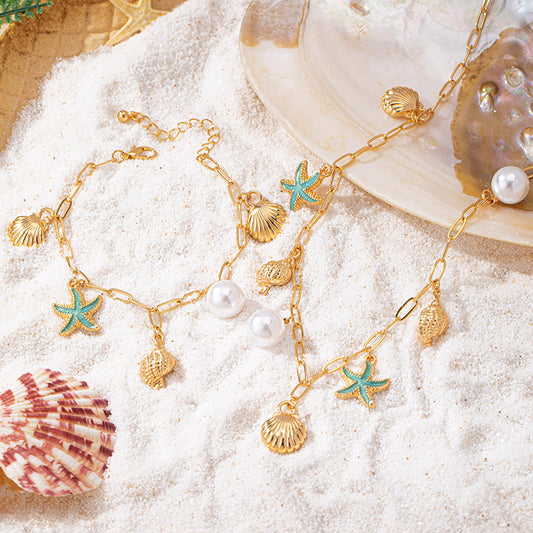 Cute Shell Paperclip Necklace And Bracelet Set
