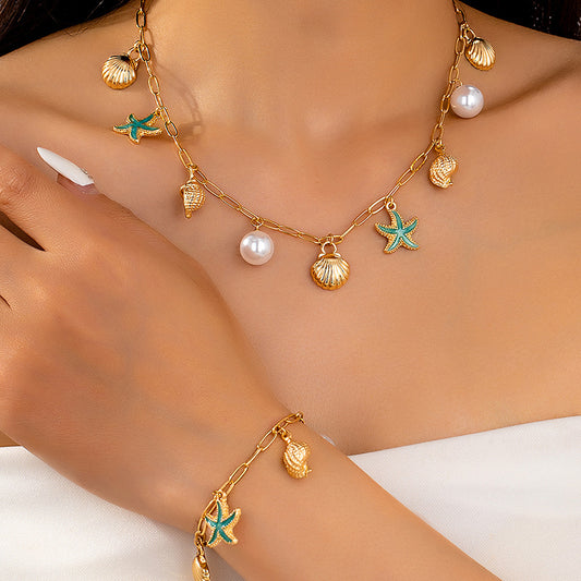 Cute Shell Paperclip Necklace And Bracelet Set