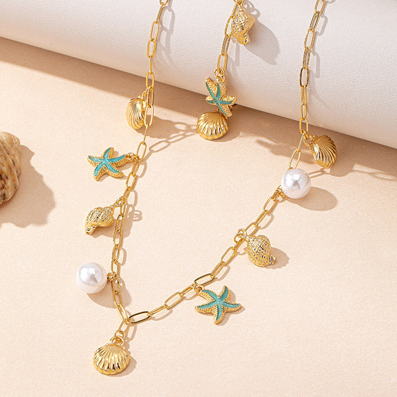 Cute Shell Paperclip Necklace And Bracelet Set