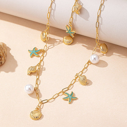 Cute Shell Paperclip Necklace And Bracelet Set