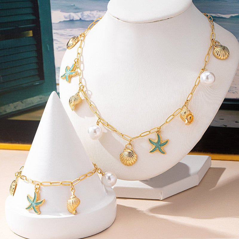 Cute Shell Paperclip Necklace And Bracelet Set