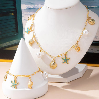 Cute Shell Paperclip Necklace And Bracelet Set