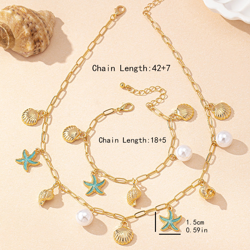 Cute Shell Paperclip Necklace And Bracelet Set