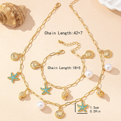 Cute Shell Paperclip Necklace And Bracelet Set