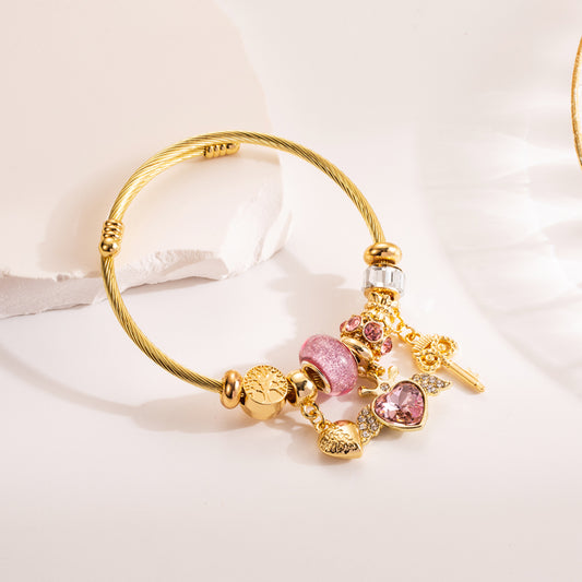 Enchanted Bloom Heart Rhinestone Adjustable Bangle