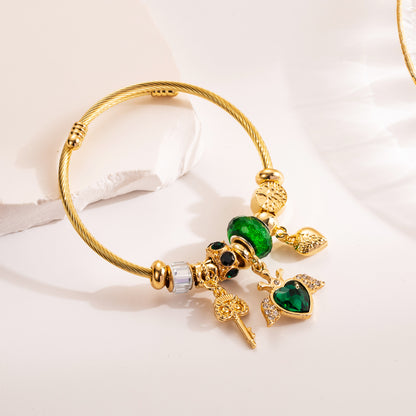 Enchanted Bloom Heart Rhinestone Adjustable Bangle