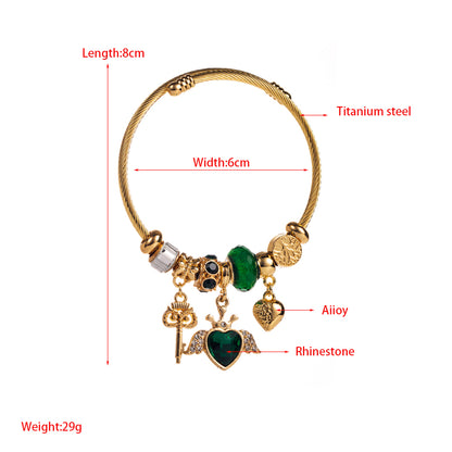 Enchanted Bloom Heart Rhinestone Adjustable Bangle