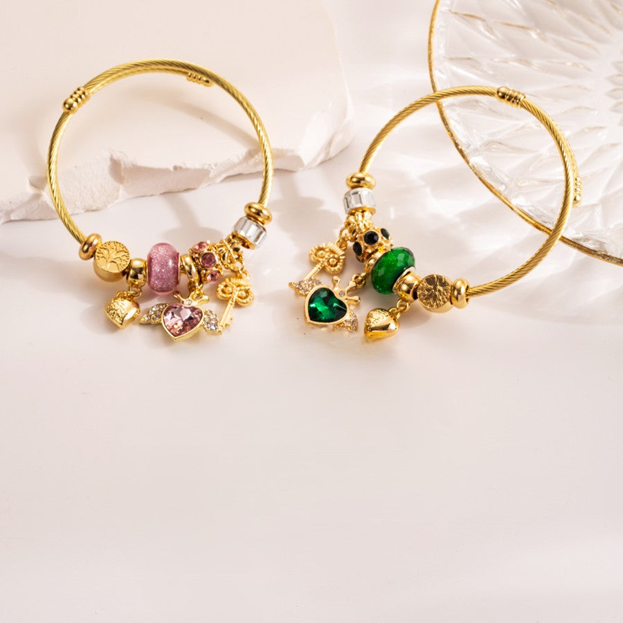 Enchanted Bloom Heart Rhinestone Adjustable Bangle
