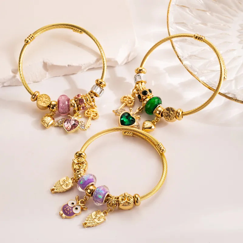 Enchanted Bloom Heart Rhinestone Adjustable Bangle