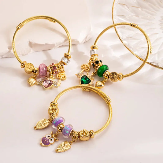 Enchanted Bloom Heart Rhinestone Adjustable Bangle