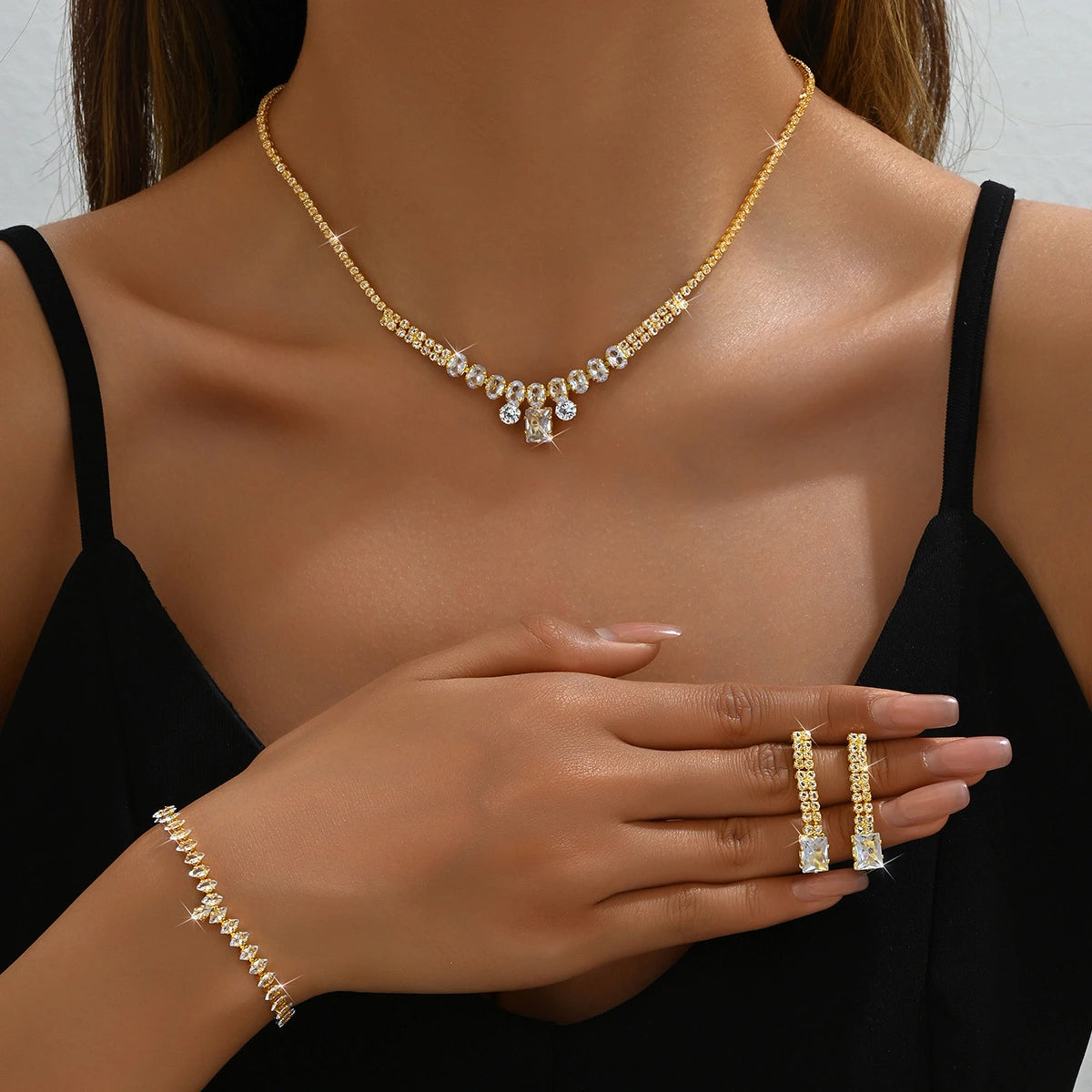 Glimmering Necklace Bracelet Earring Set