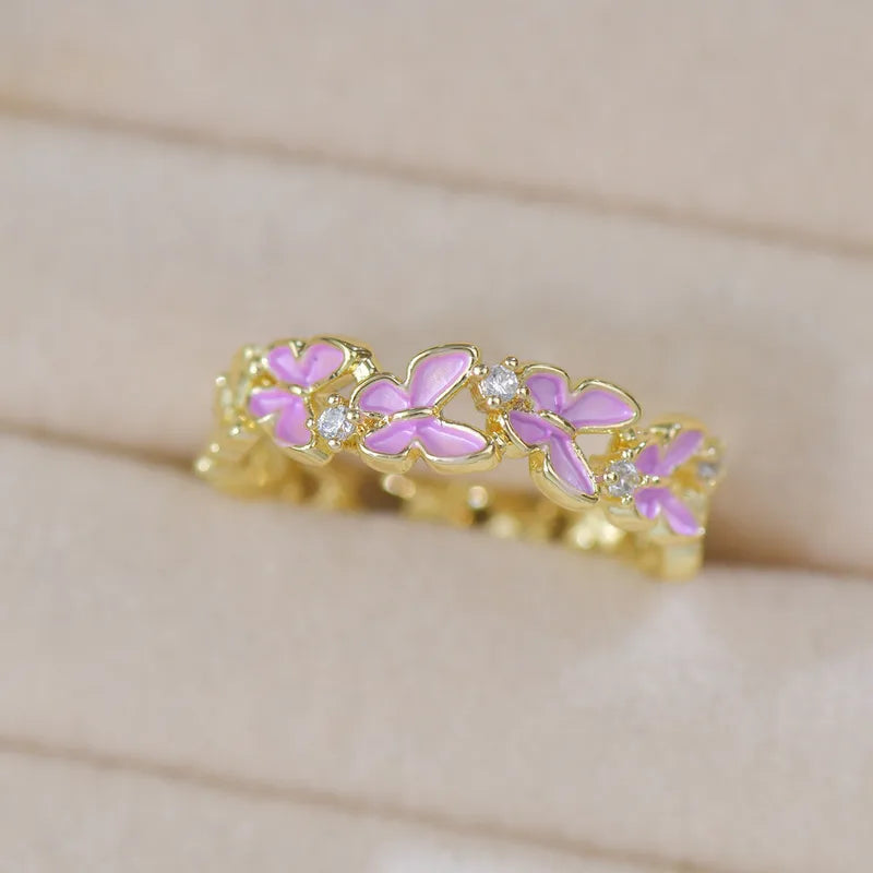 Purple Butterfly French Style Adjustment Ring