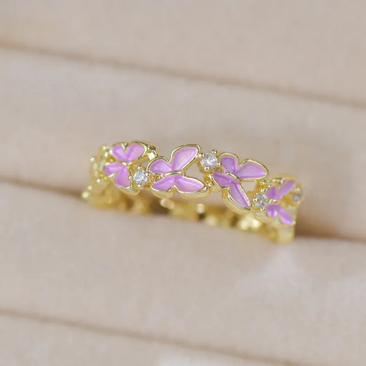 Purple Butterfly French Style Adjustment Ring