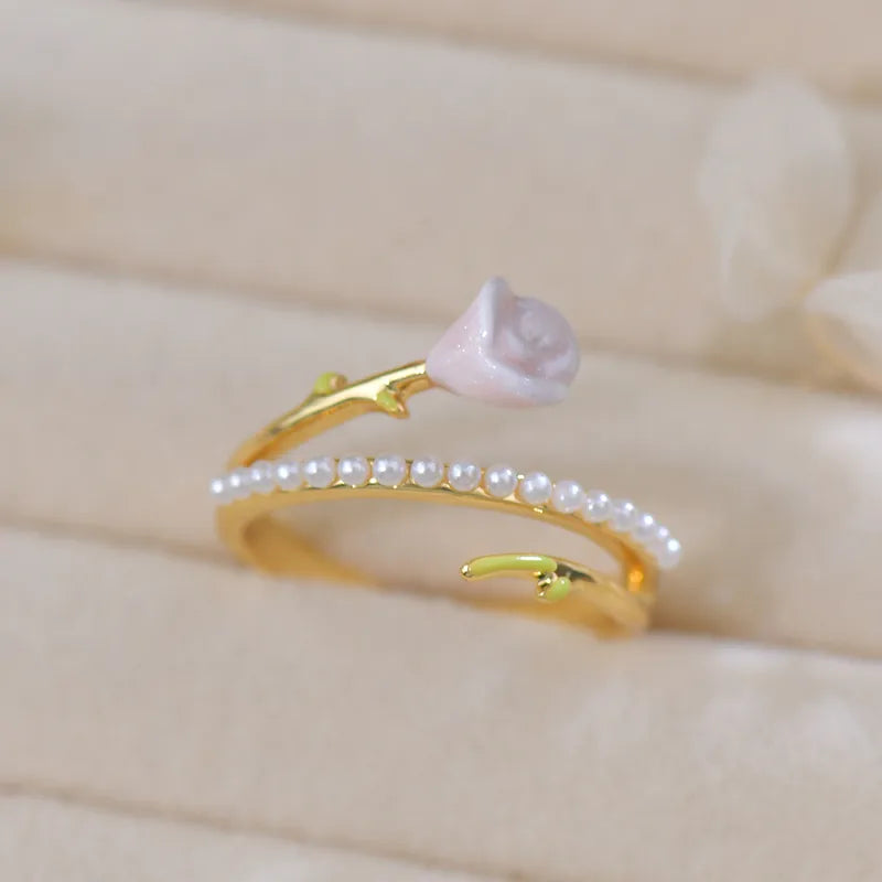 Rose Pearl French Style Adjustment Ring