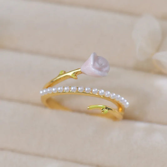 Rose Pearl French Style Adjustment Ring