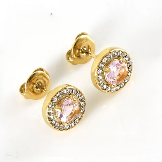 Round Rhinestone Ear Studs