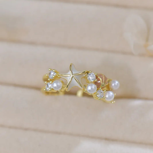 Starfish Pearl French Style Adjustment Ring