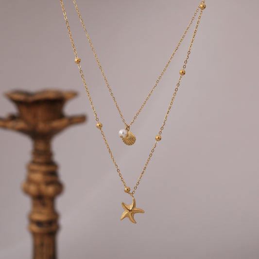 Starfish Shell Double Layer Necklace