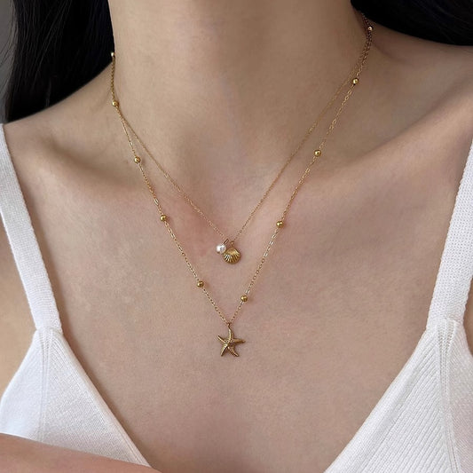 Starfish Shell Double Layer Necklace