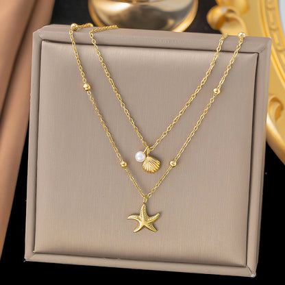 Starfish Shell Double Layer Necklace
