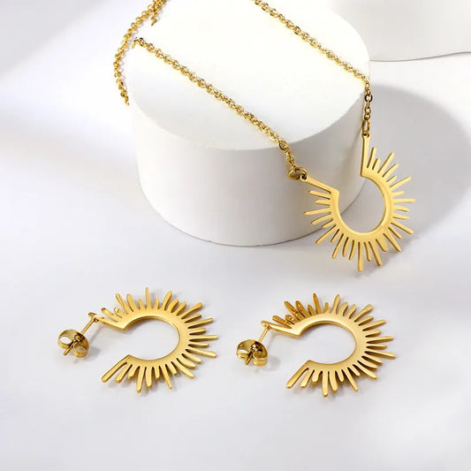 Sun Rays Necklace Earring Set