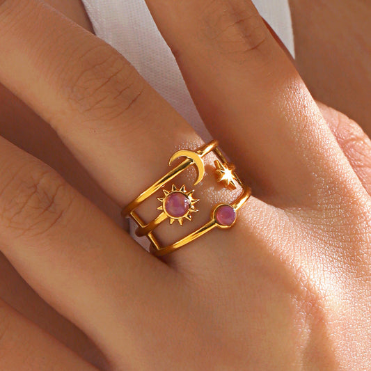 Sun Star Moon Adjustable Ring