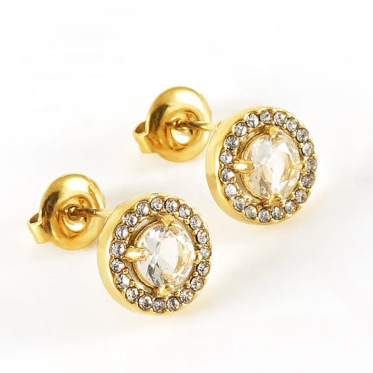 Round Rhinestone Ear Studs