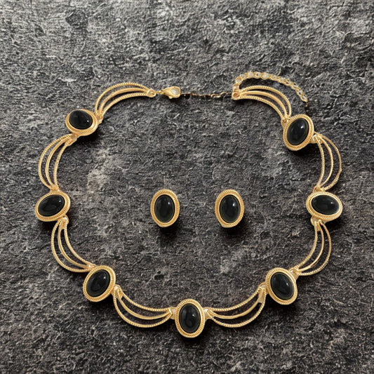 Regal Black Stone Vintage Statement Necklace Set