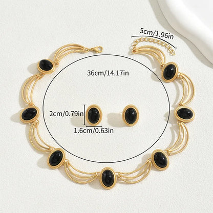 Regal Black Stone Vintage Statement Necklace Set