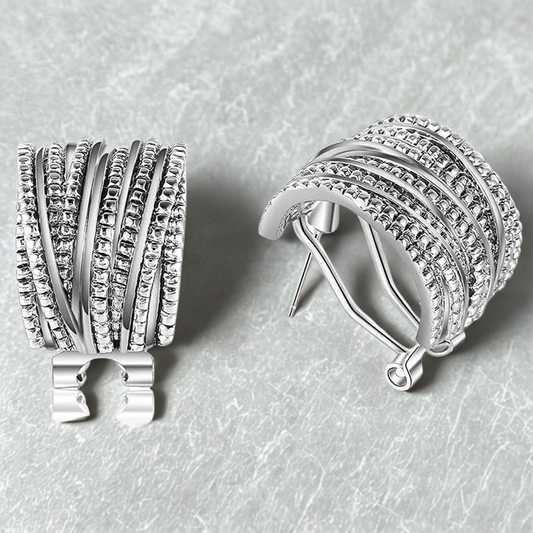 Criss Cross Hoop Earrings in Silver Tone