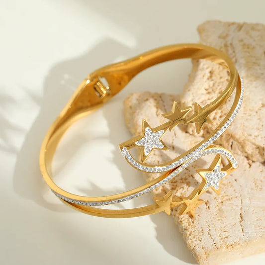 Sparkling Gold Pentagram Bangle