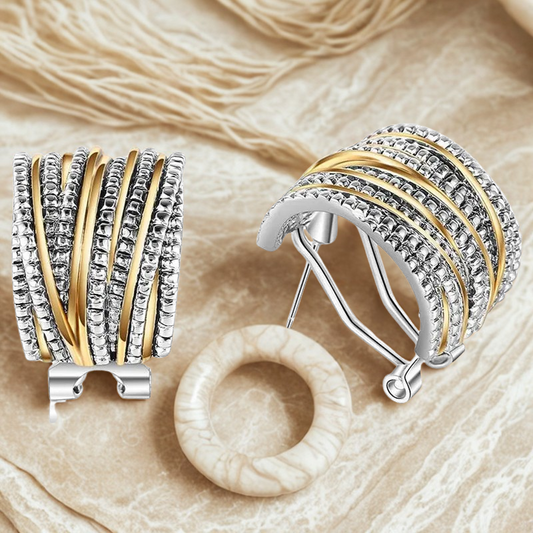 Criss Cross Hoop Earrings in Dual Tone