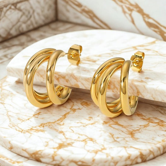 Golden Triple Hoop Earrings