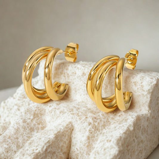 Golden Triple Hoop Earrings