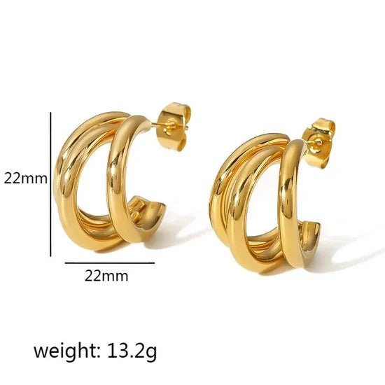 Golden Triple Hoop Earrings