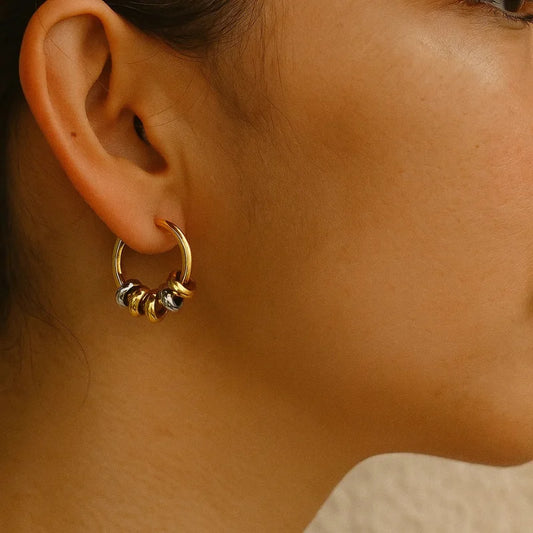 Golden Harmony Bead Hoop Earrings