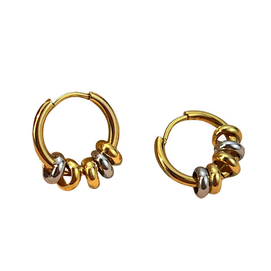 Golden Harmony Bead Hoop Earrings